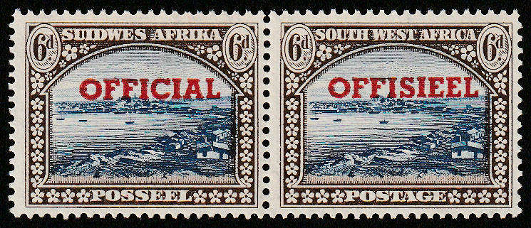 SWA 1951 OFFICIALS 6d PAIR WITH TRANSPOSED OVERPRINT VERY FINE MNH. SACC 27a