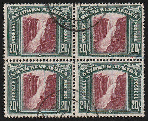 SWA 1931 PICTORIALS 20s OWUWAHAKEU FALLS BLOCK OF 4 VERY FINE USED. SACC 114
