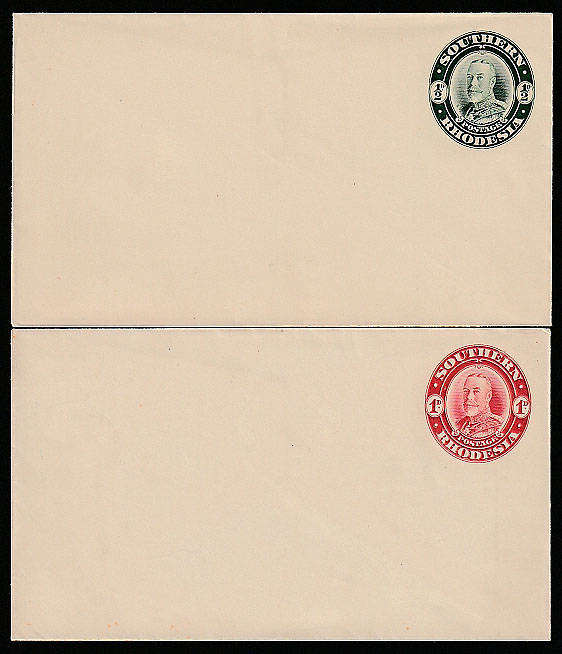SOUTHERN RHODESIA 1931 KGV ½d AND 1d POSTAL STATIONERY ENVELOPES WITH POINTED FLAP VERY FINE UNUSED.