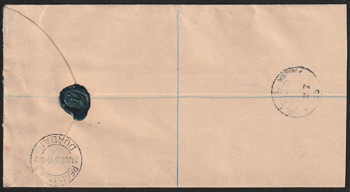 UNION 1935 SILVER JUBILEE ½d AND 1d BLOCKS OF 6 WITH VARIETIES ON COVER DURBAN-WINDHOEK. SEE BELOW