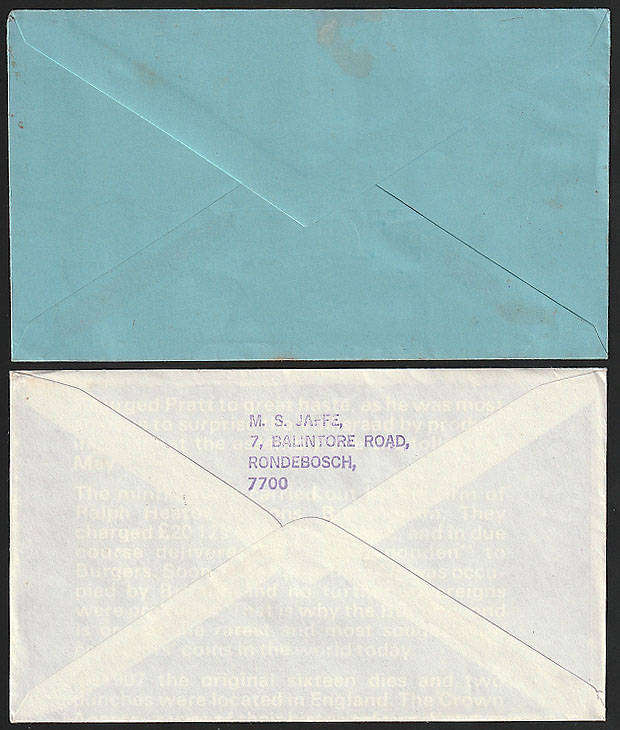 SOUTH AFRICA 1969/75 COUGH ISLANDS 2 COVERS TO THE CAPE 1 WITH COUGH ISLANDS CACHET, OTHER WITH 3c