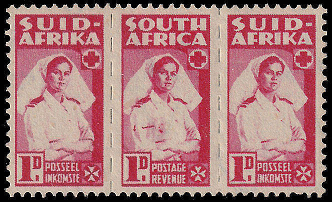 UNION 1942 SMALL WAR EFFORT 1d NURSE FULL UNIT, CENTRE STAMP WITH STAIN ON UNIFORM. MNH SACC 96 VAR
