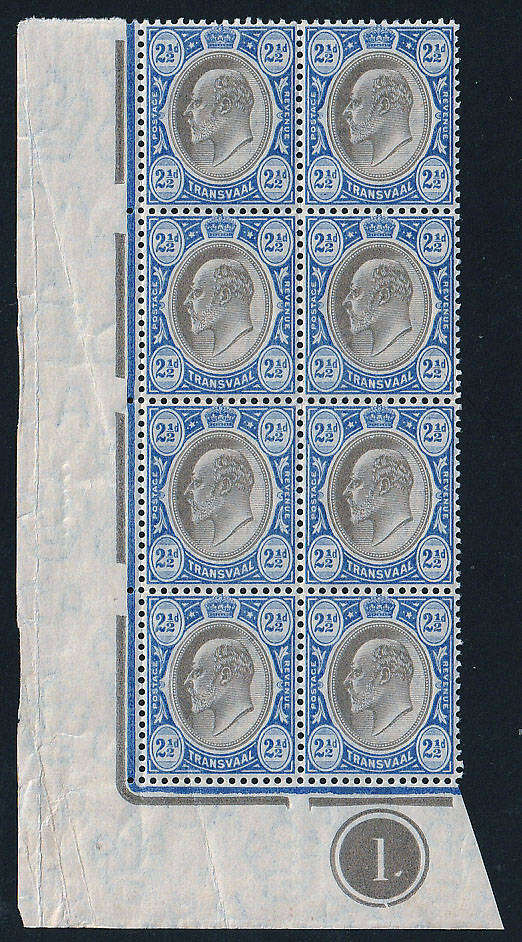 TRANSVAAL 1904 MULT CROWN WMK 2½d CONTROL 1 BLOCK OF 8 MAINLY VERY FIME MNH SACC 269 ±R11000 SCARCE