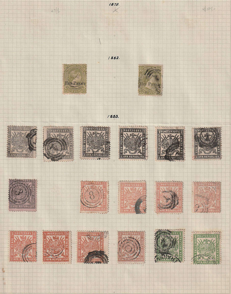 TRANSVAAL 1882-1887 MOSTLY USED SELECTION ON 2 PAGES. UNCHECKED BUT SEEMS TO BE IN GOOD CONDITION