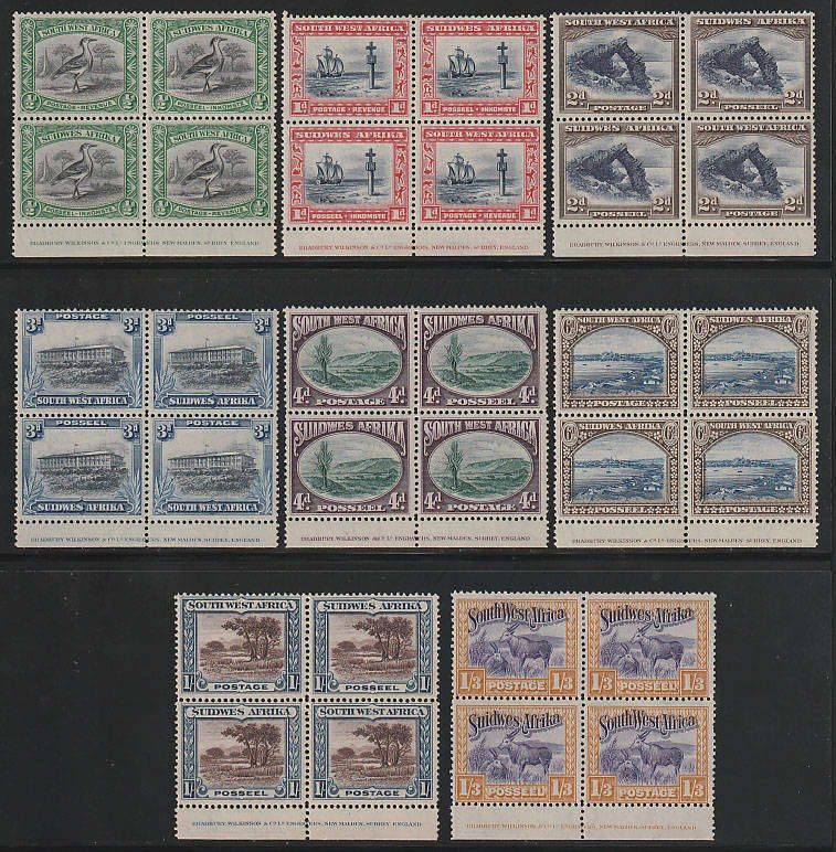 SWA 1931 PICTORIALS ½d - 1s3d PERF DOWN IMPRINT BLOCKS OF 4 VERY FINE LMM/MNH
