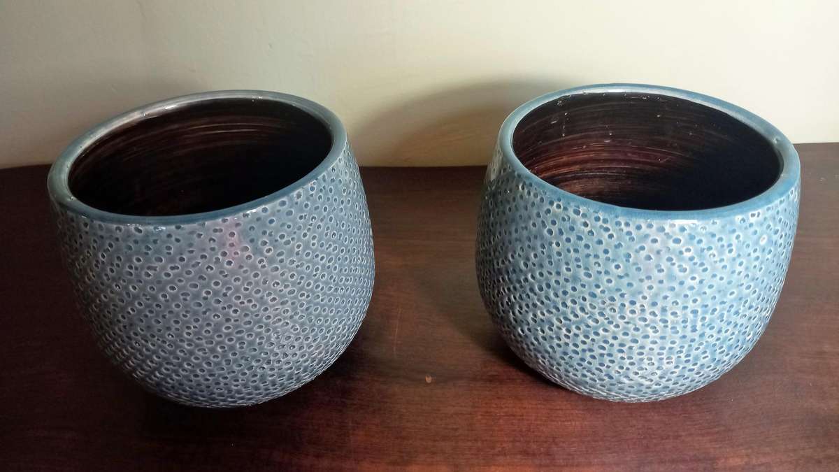 2 X MICA CERAMIC POP PLANT CONTAINERS