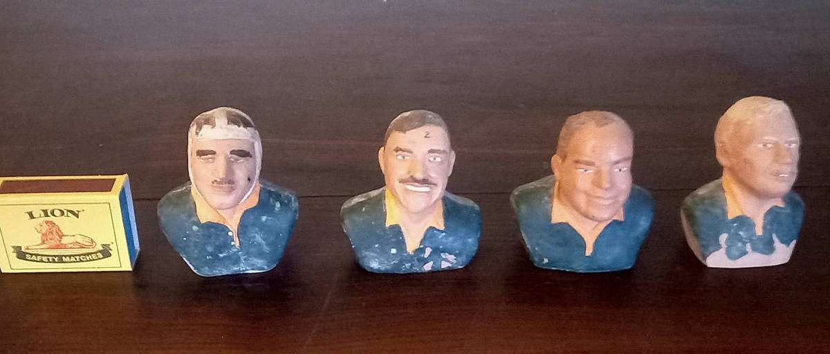 4 x Clay Sculptures of 4 Famous Springbok Rugby players