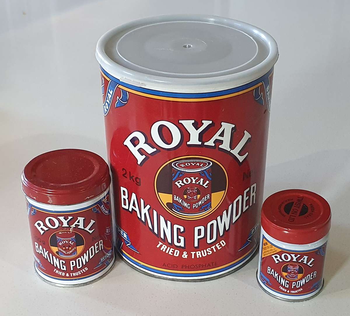 3 ROYAL BAKING POWDER tins as per photos