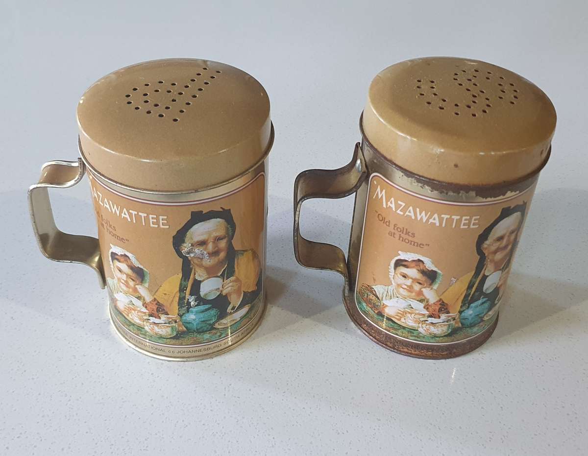 MAZAWATTEE TEA, SALT AND PEPPER tin as per photos