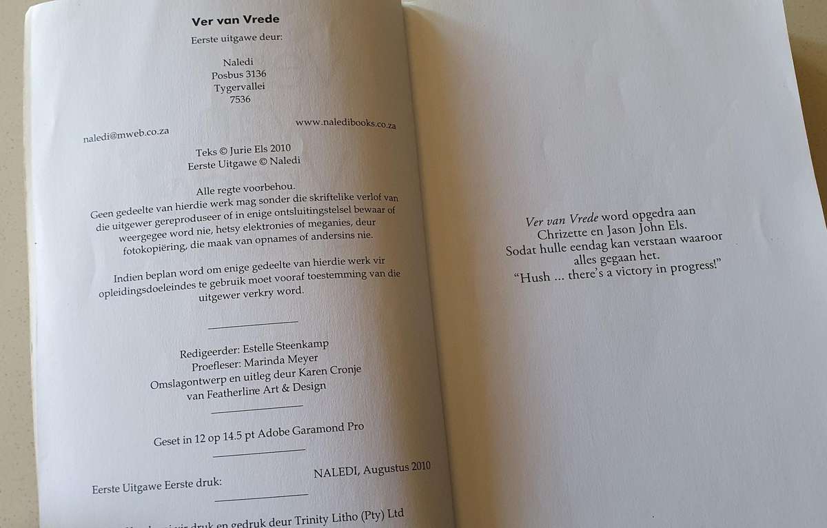 Ver van Vrede - my volle verhaal by Jurie Els - soft cover book