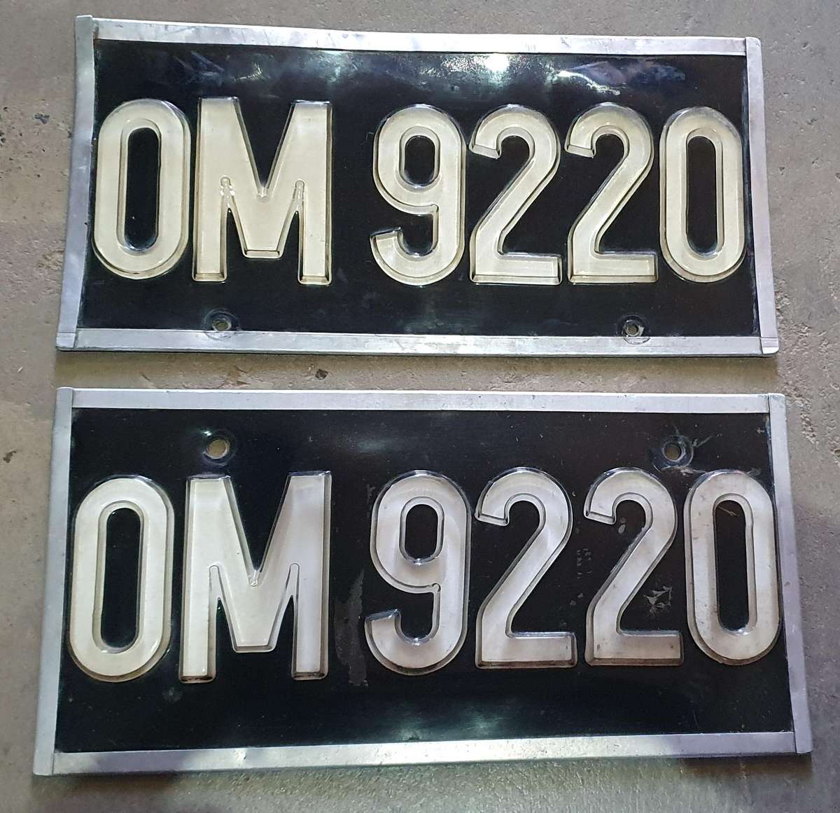 Vintage pair of plastic and metal Kroonstad district number plate as per photos