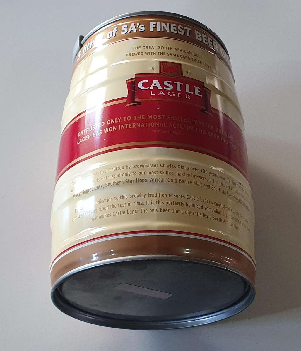 Large 5 liter CASTLE lager  tin as per photos