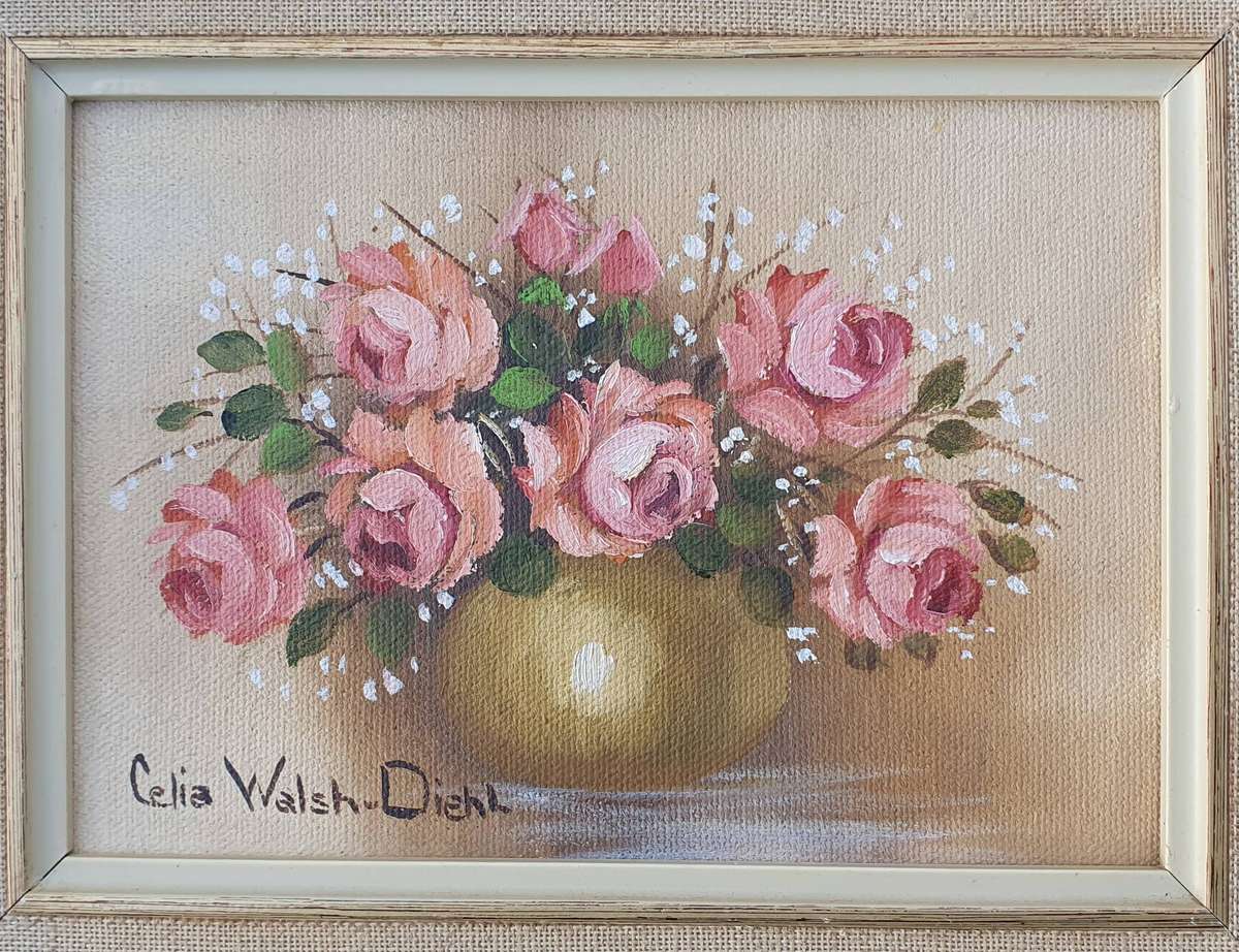 Original framed oil painting by CELIA WALSH-DIEHL as per photo