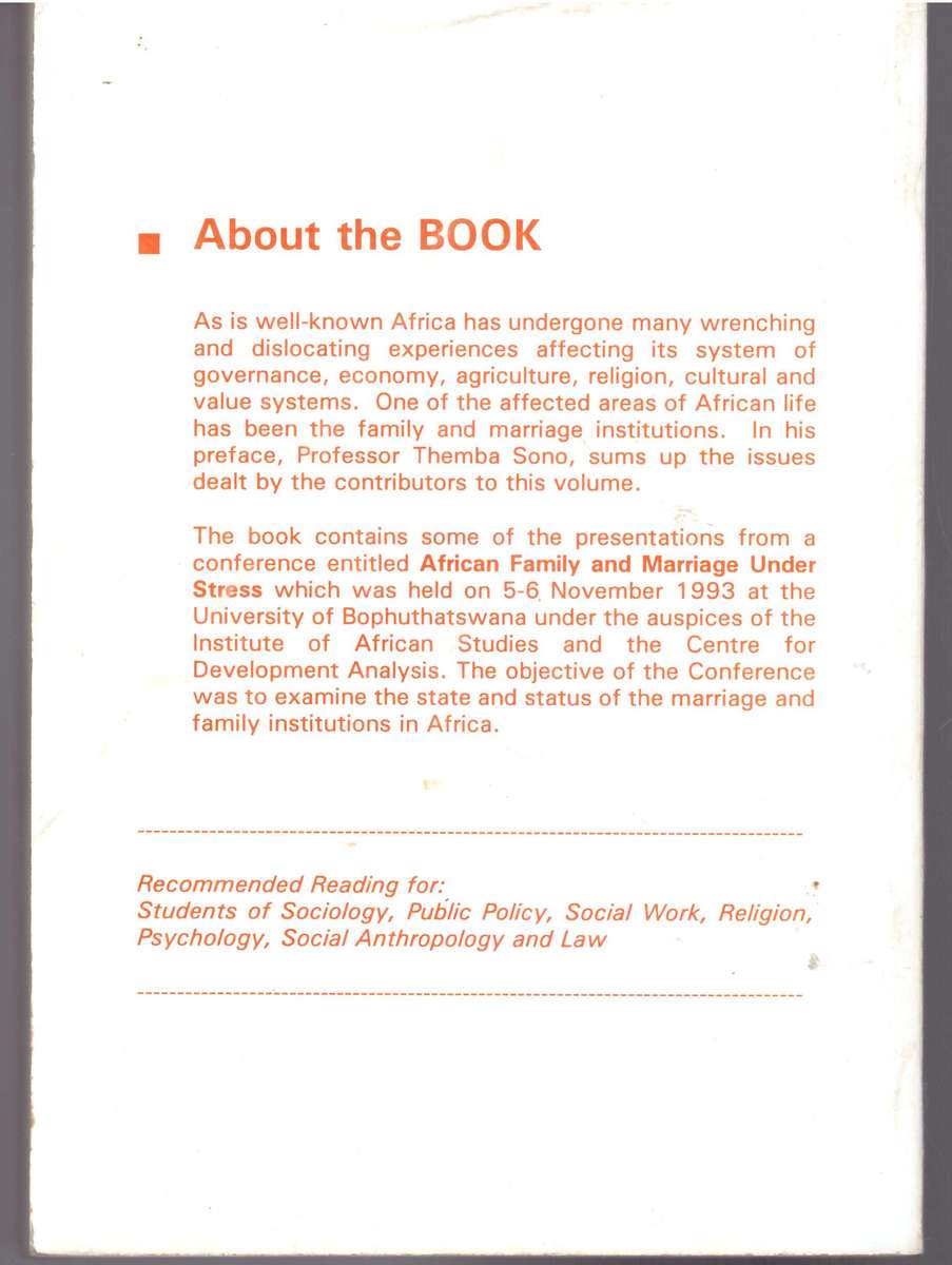 African Family and Marriage Under Stress, edited by Themba Sono