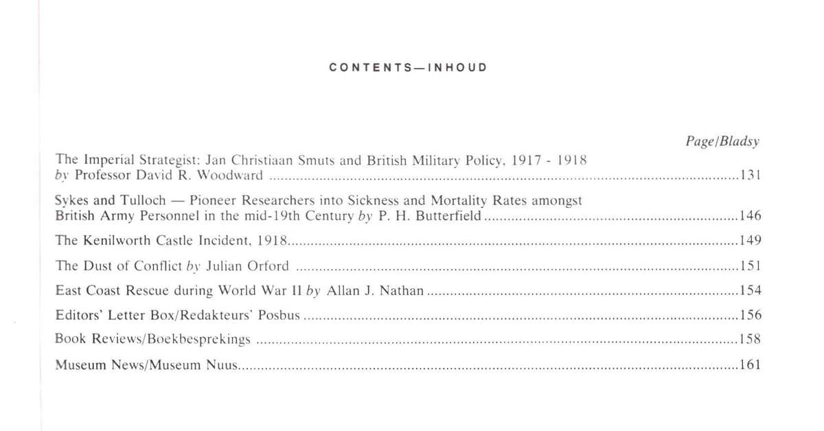 Military History Journal / Krygshistoriese Tydskrif,  Jan Christiaan Smuts, Sykes and Tulloch, etc..