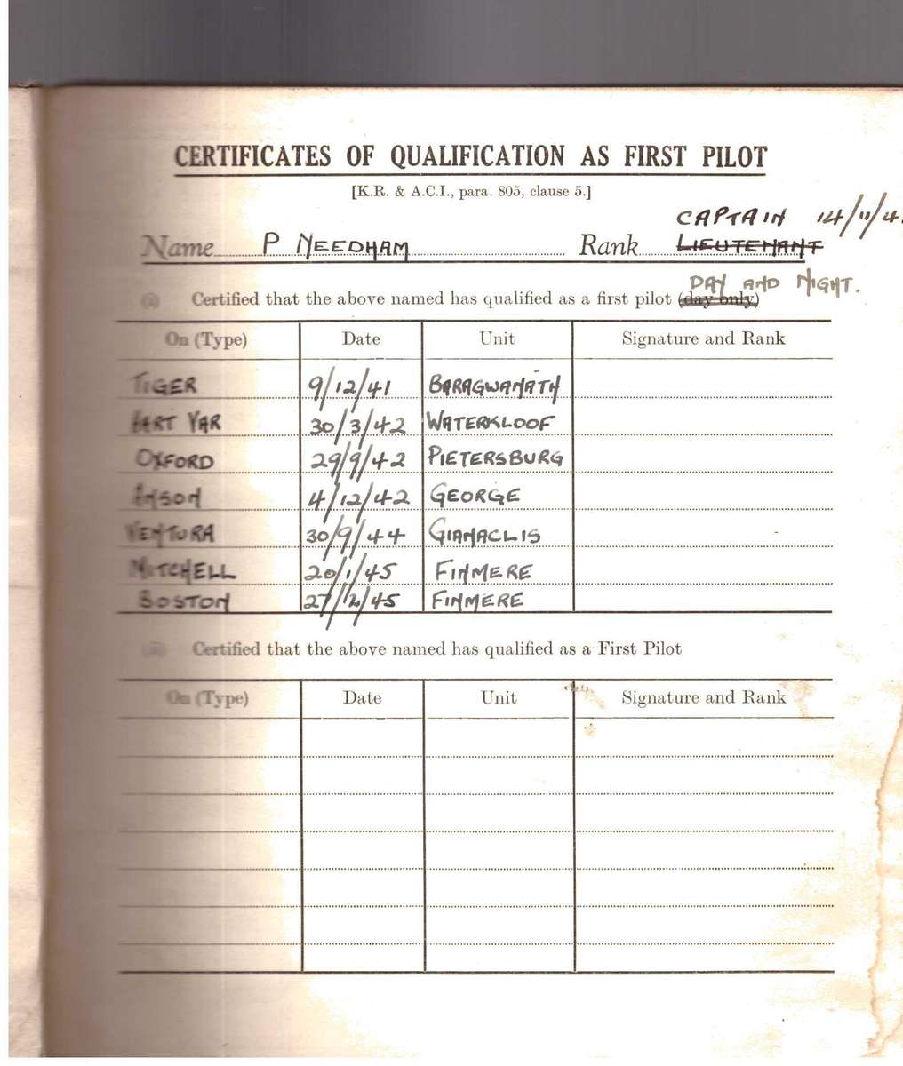 Royal Air Force, Pilots Flying Log Book