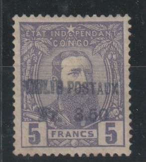 Belgian Congo 1887 Colis Postaux 3.5Fr on 5Fr violet  very fine  mint with certificate
