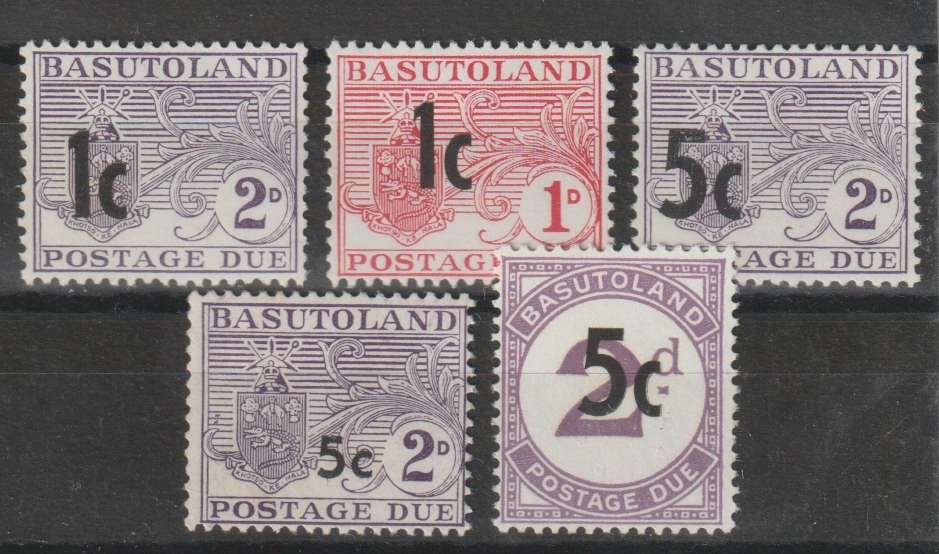 Basutoland Postage Due 1961 Decimal overprints set of 5 very fine unmounted mint