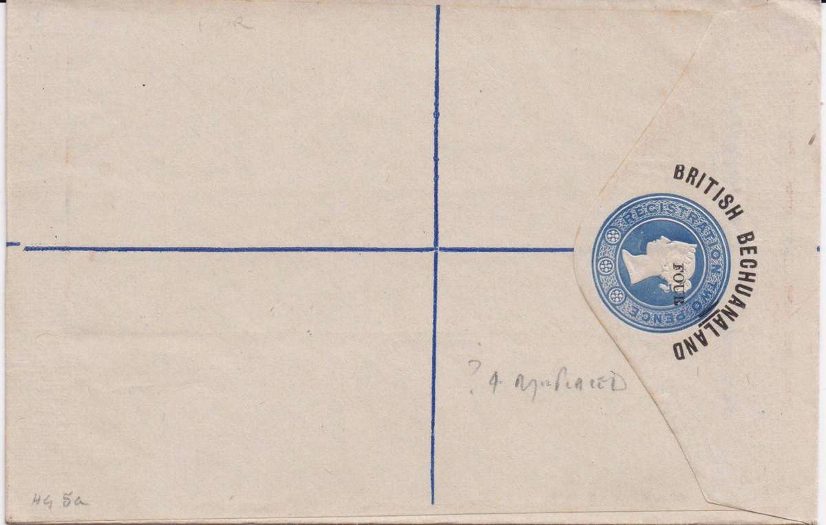 Bechuanaland 1887 Postal Stationary envelope Four on 2d size G with overprint shift