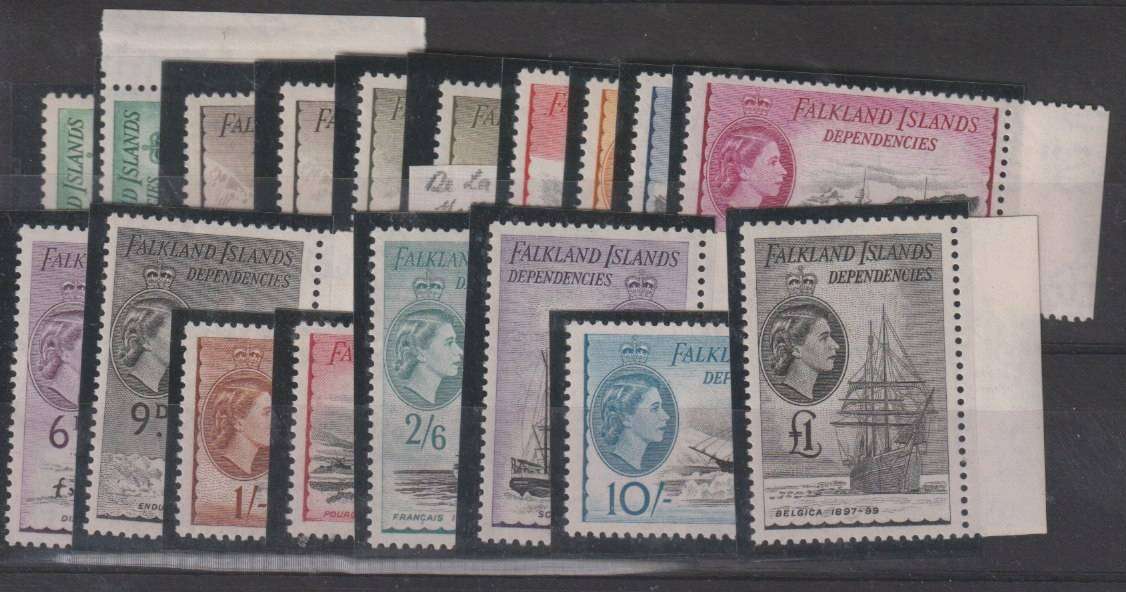 Falkland Is Dependencies 1954/62 QEII Ships set including DLR 1/2d, 1d & 1 1/2d very fine unmounted