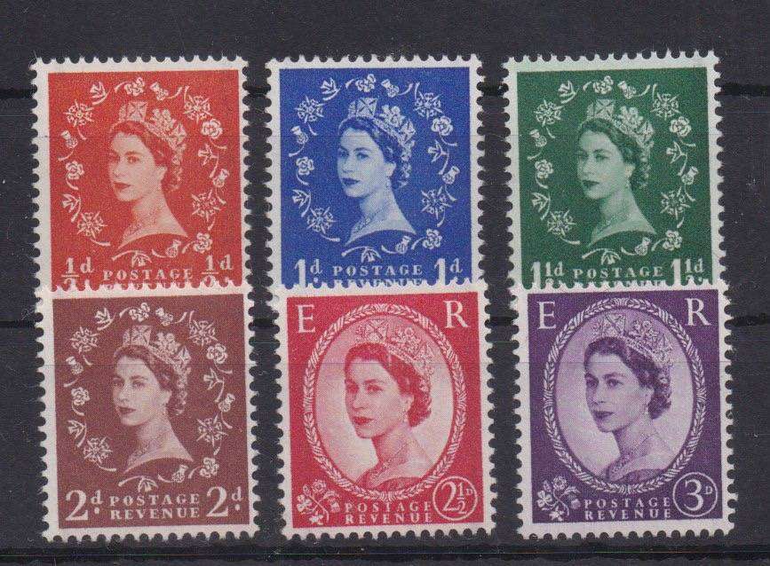 Great Britain 1957 QEII Wilding Graphite Lined set 6 with 2d line at left very fine unmounted mint