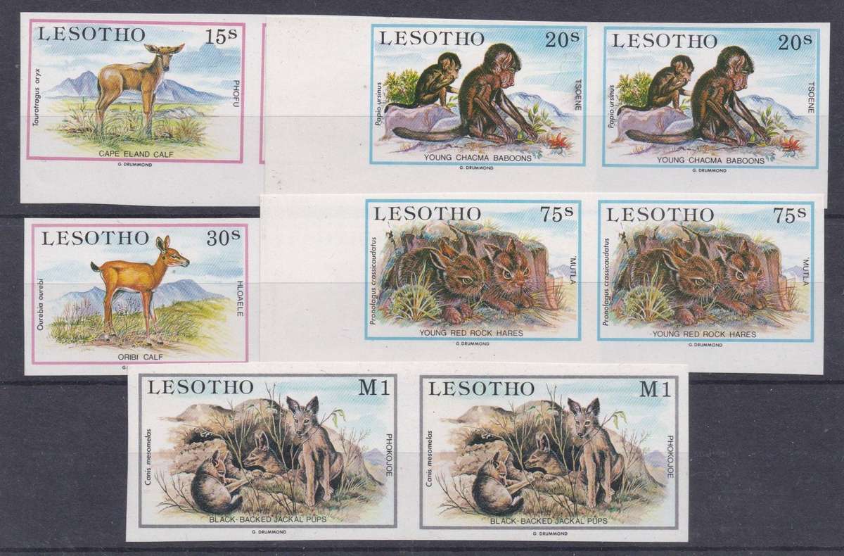 Lesotho 1984 Baby Animals set of 5  imperforate pairs unmounted mint