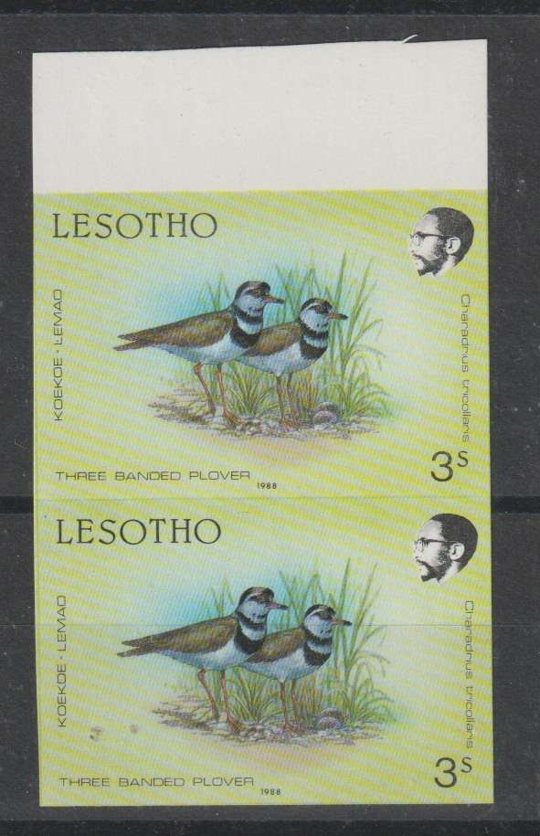 Lesotho 1988 Birds 3s imperforate marginal pair unmounted mint