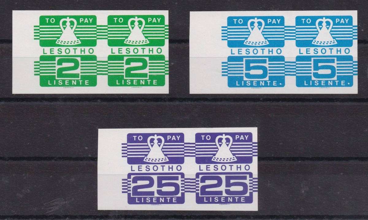 Lesotho  Postage Due 1986 set of 3 imperforate pairs very fine unmounted mint