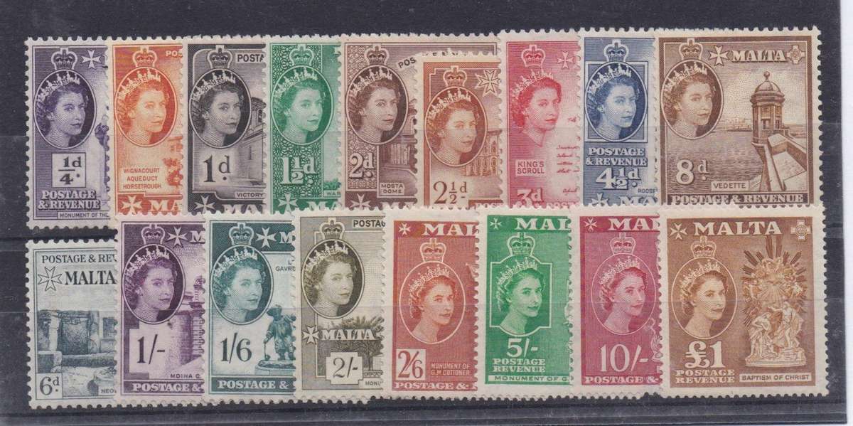 Malta 1956 QEII Definitive set of 17 very fine mint