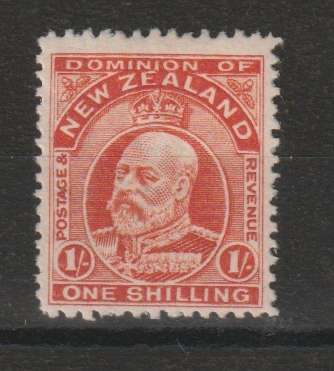 New Zealand 1909 KEVII 1s perf 14 line very fine mint