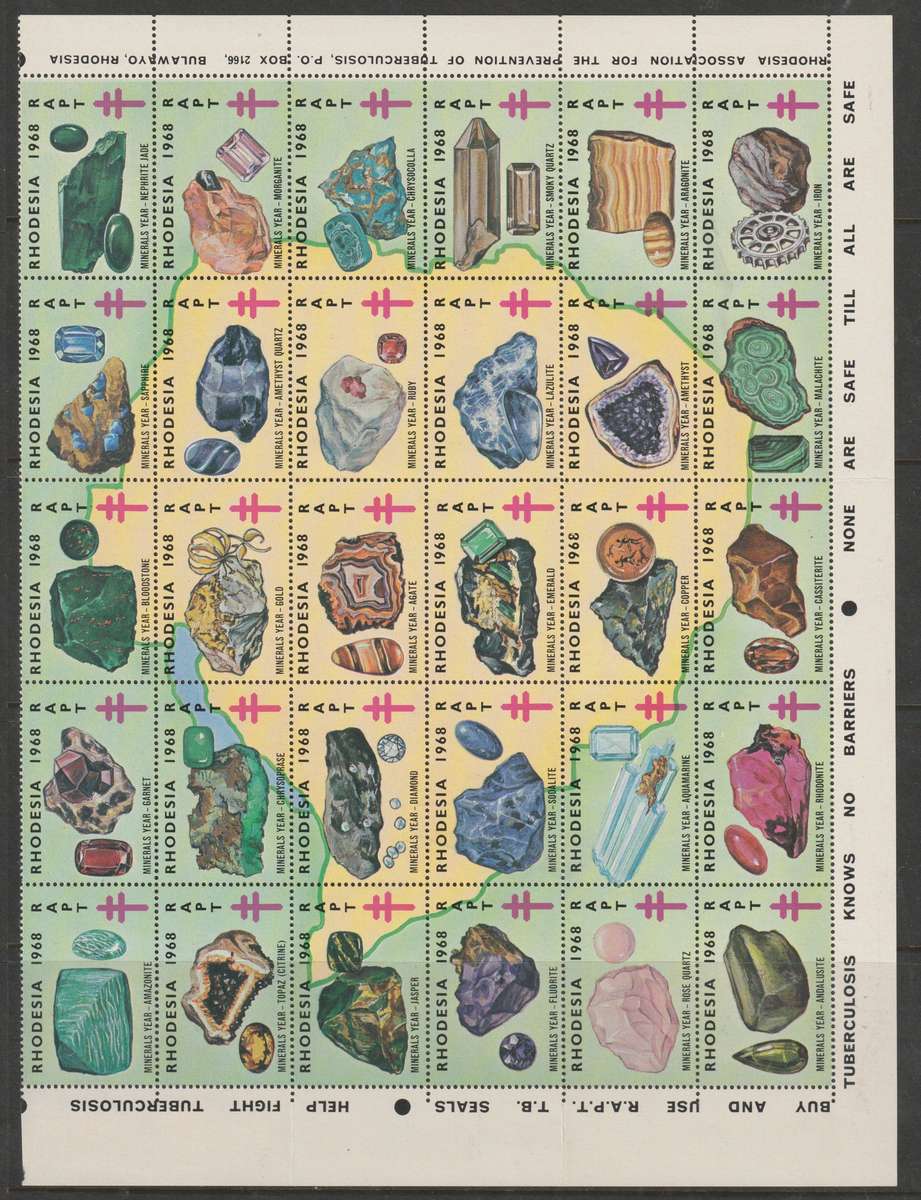 Rhodesia 1968 RAPT Xmas Minerals block of 25 very fine