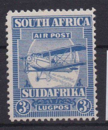 South Africa 1925 Airmail 3d V1 dash under wheel fine mint