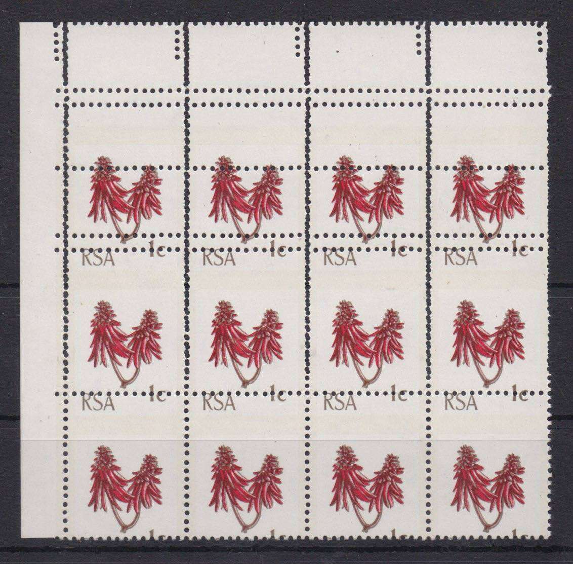 South Africa 1972 1st Definitive 1c block 12 with extra vertical & horizontal perforations