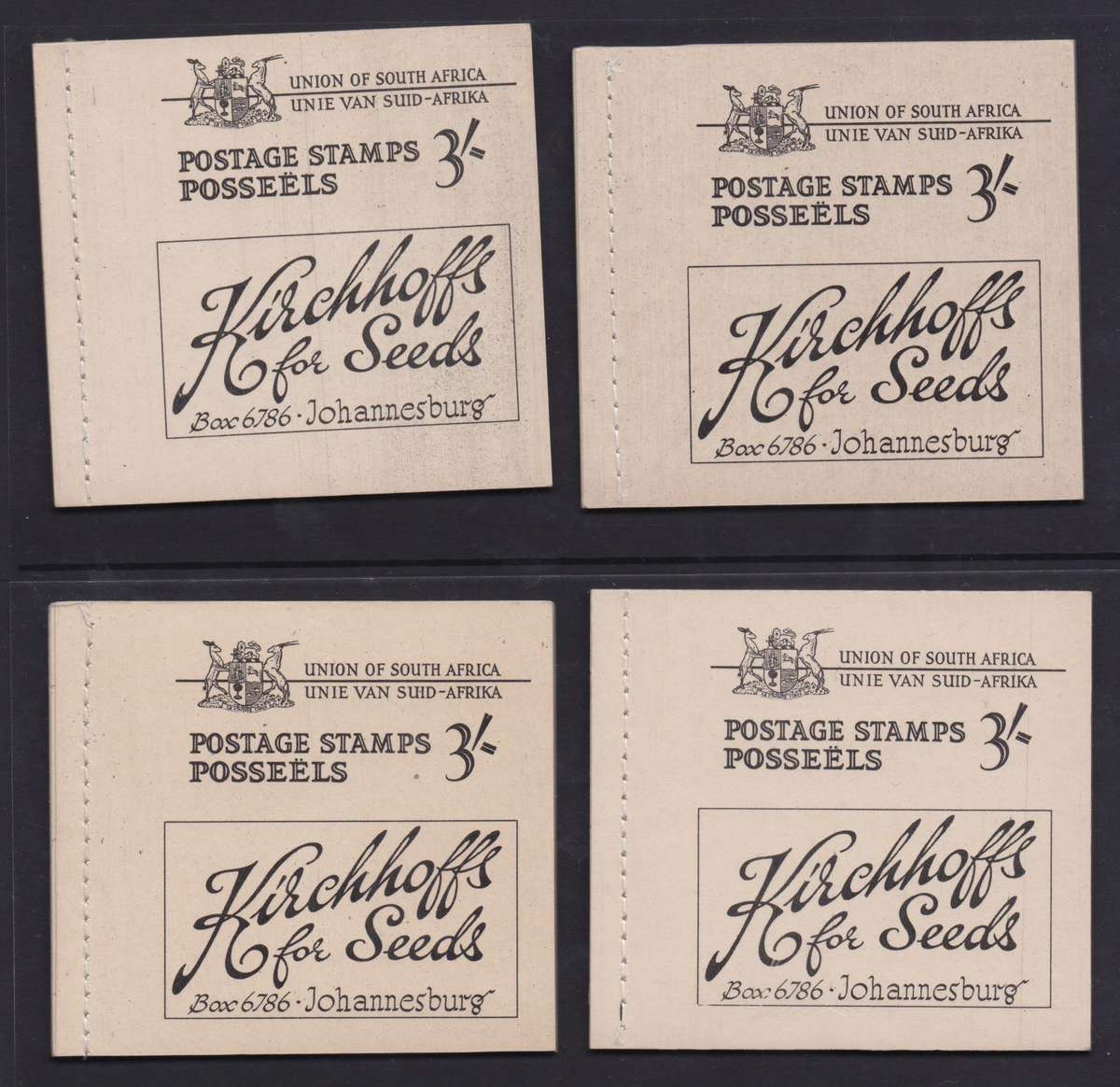 South Africa Booklets 1948 3/- x4 complete booklets with different adverts very fine