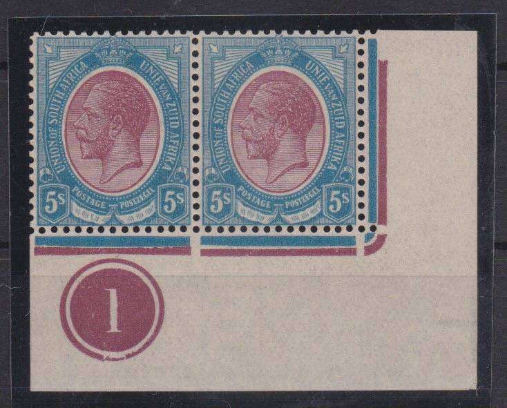 South Africa 1913 KGV 5s  control 1 bottom right pair very fine mint