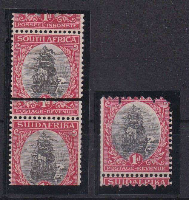 South Africa 1927 Pretoria  1d pair and single coils miscut fine  mint