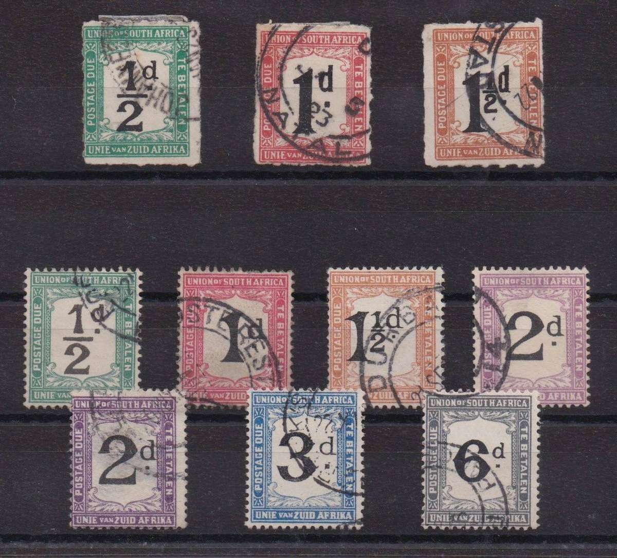 South Africa Postage Due 1922 set of 3 and 7 includes both 2d's fine used