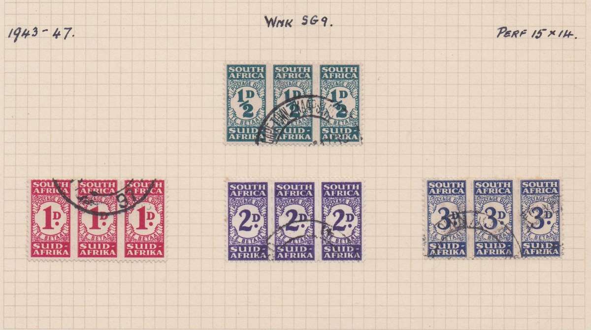 South Africa Postage Due 1943 Bantam set of 4 units of 3 fine used