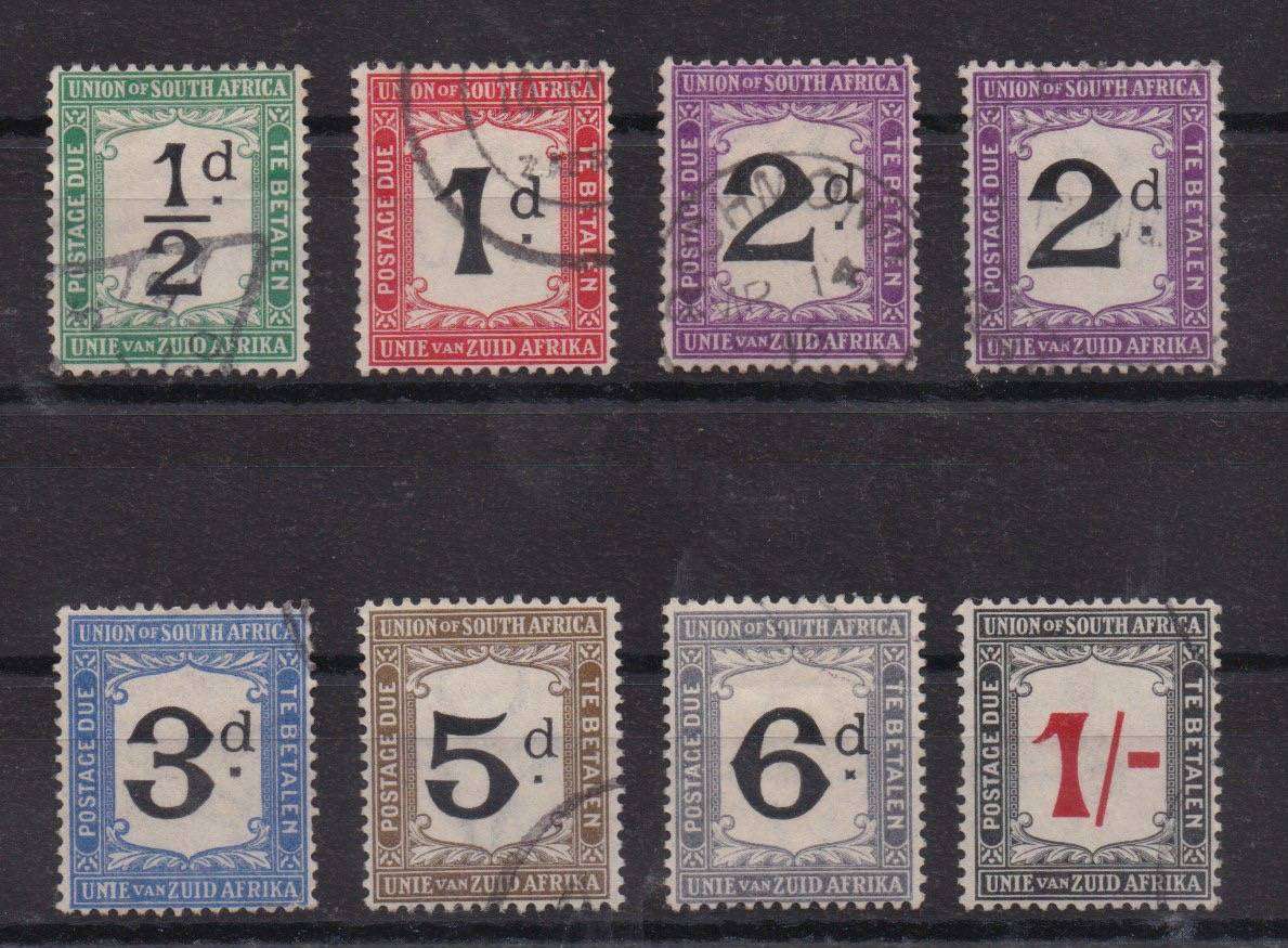 South Africa Postage Due 1914/22 set of 8 values includes 2x 2d shades fine used
