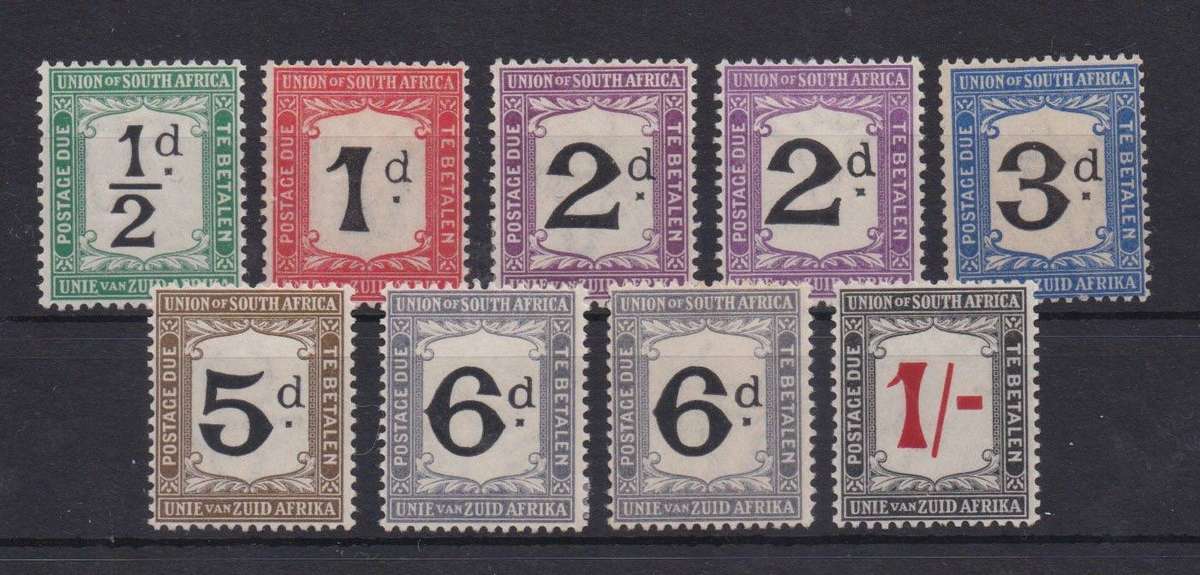 South Africa Postage Due 1914/22 set of 9 values includes 2d & 6d  shades fine mint