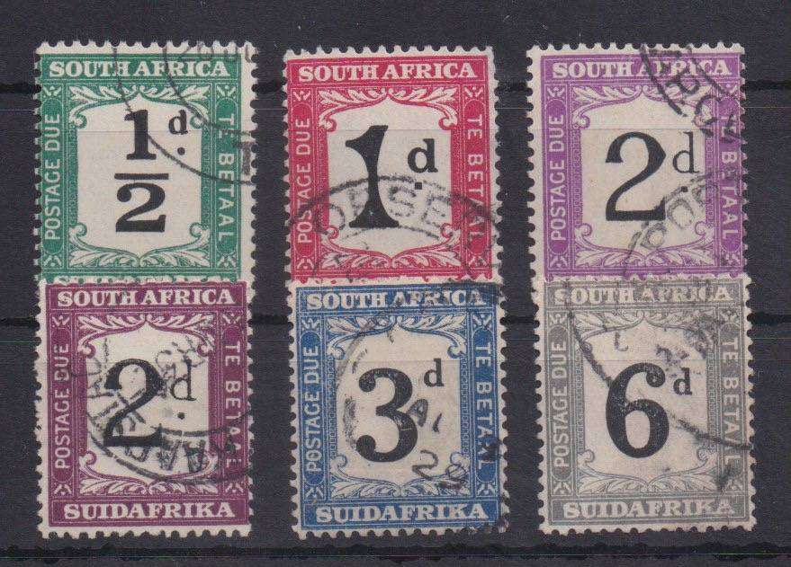 South Africa Postage Due 1927/28 set of 6 values includes 2d x2  shades fine used