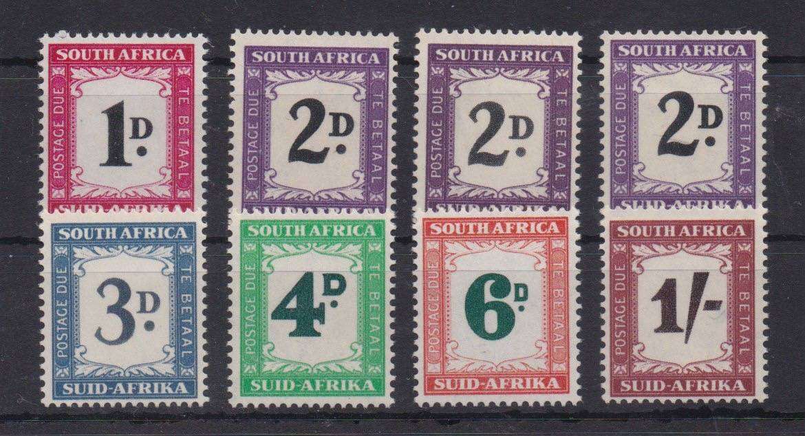 South Africa Postage Due 1950/58 set of 8 with 3x 2d fine mint