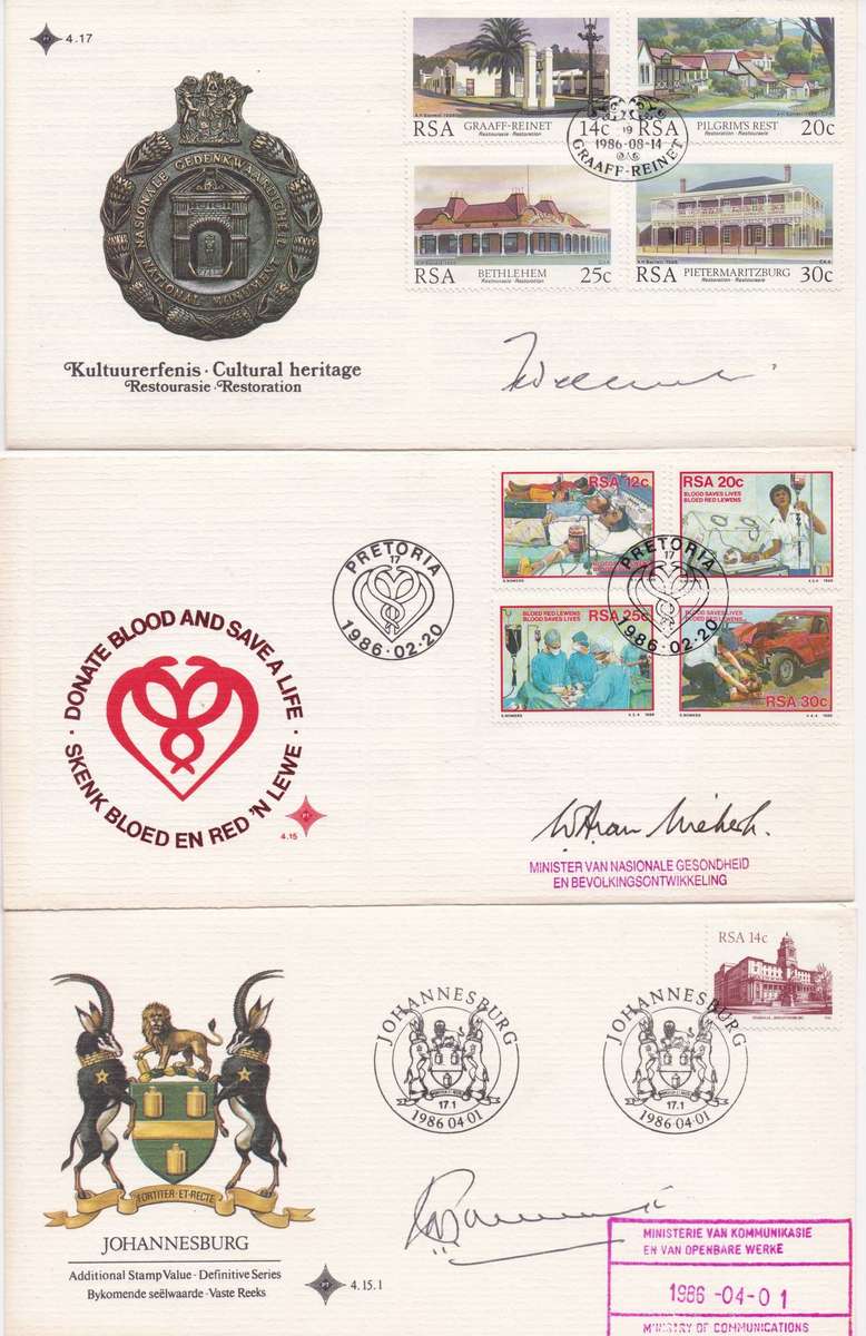 South Africa 1980s Signed first day covers x8 very fine