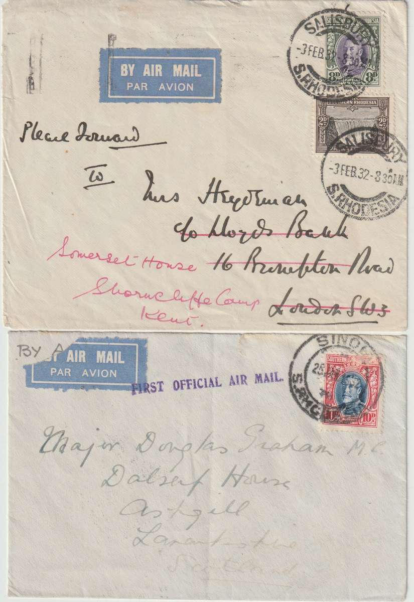 Southern Rhodesia 1932 1st Flight covers Salisbury & Sinoia