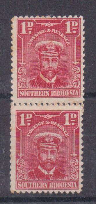 Southern Rhodesia 1924/29 KGV 1d coil perf 12 1/2 pair with join