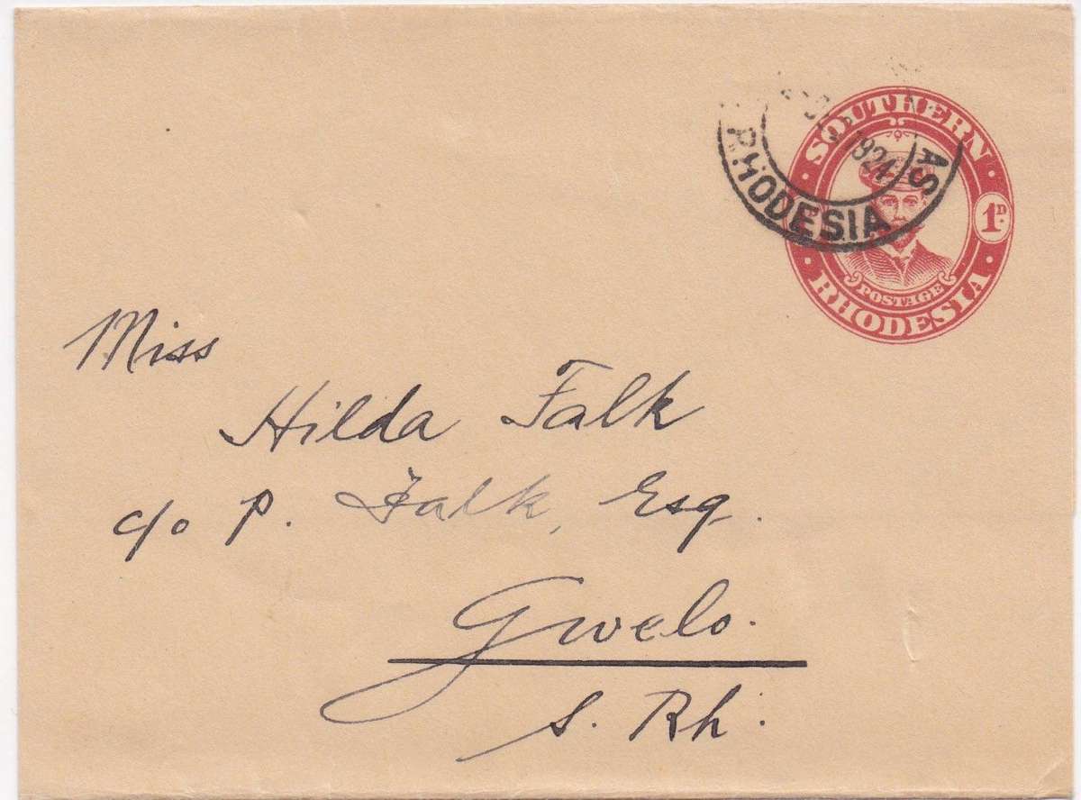 Southern Rhodesia 1924 KGV Admiral 1d wrapper very fine used