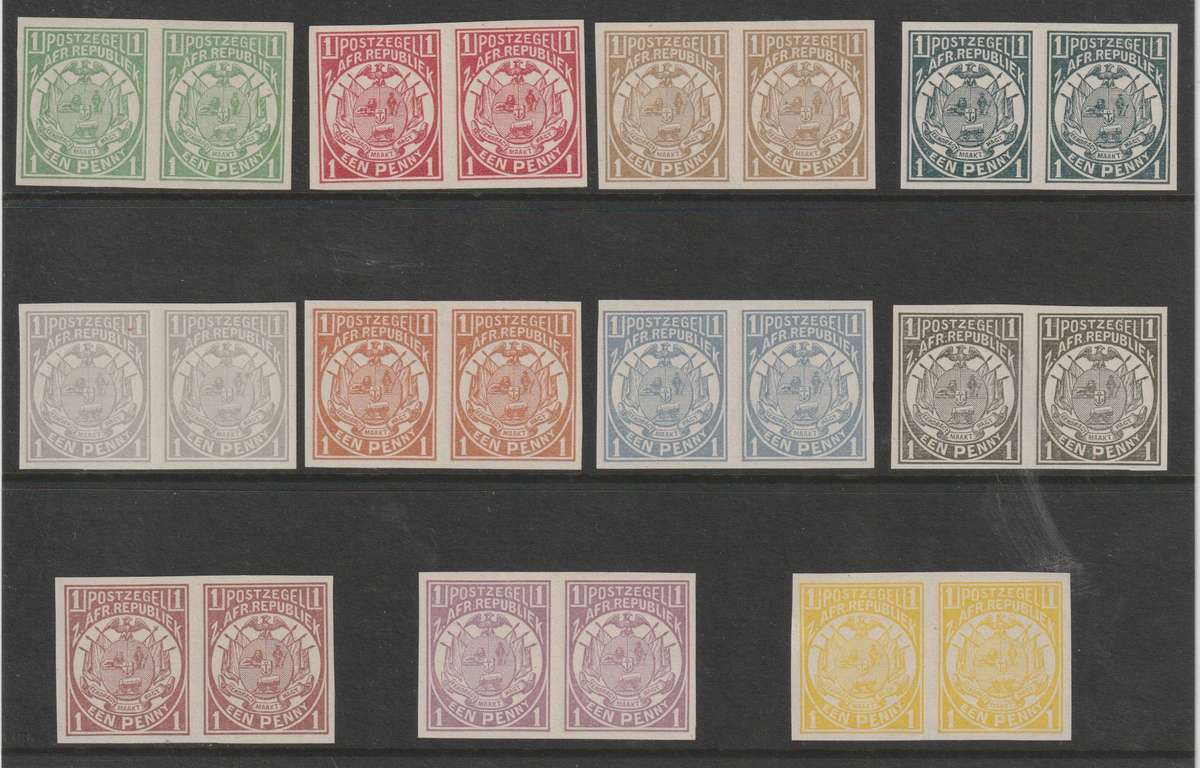 Transvaal 1885 Vurtheim 1d imperforate colour trial pairs x11 different very fine