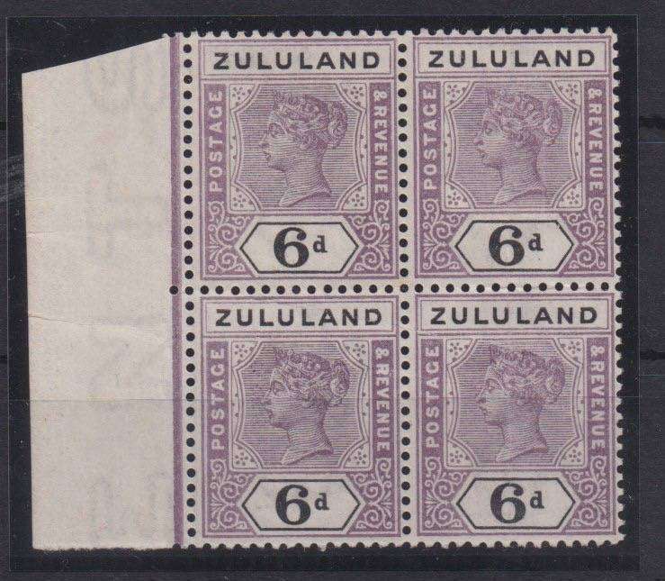 Zululand 1894 6d left marginal block of 4 very fine unmounted mint