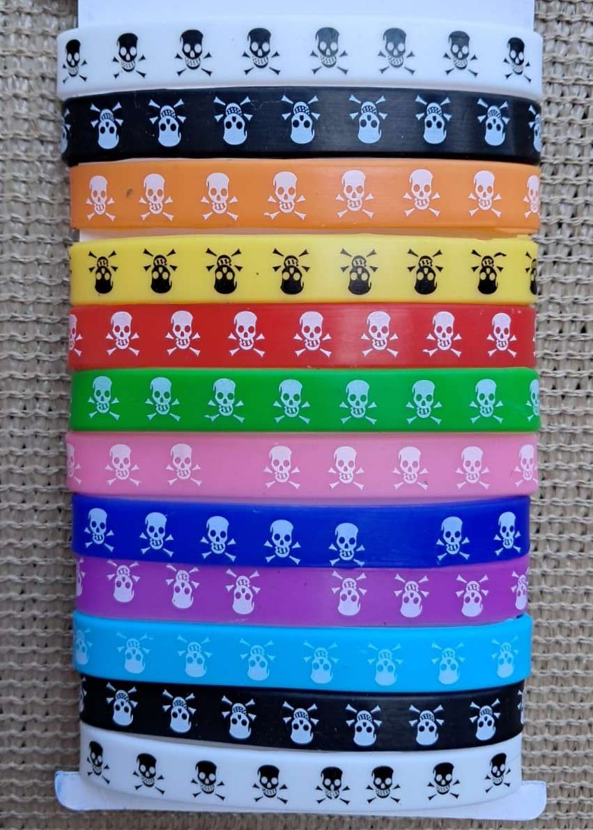 12mm Rubber Bracelet with Skull Print - Assorted Colours EACH