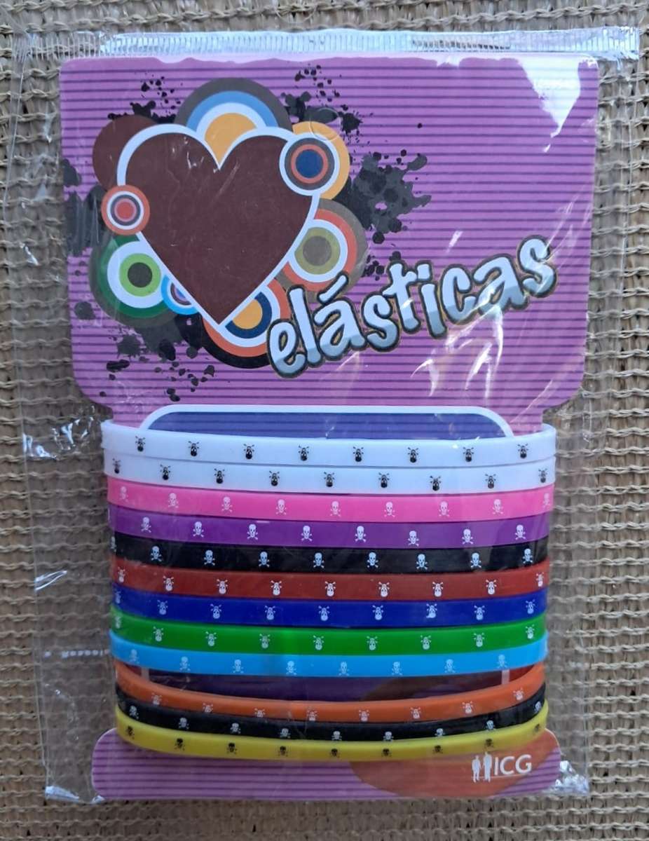 5mm Rubber Bracelets Pack of 12 - Mix Colours Skulls Print